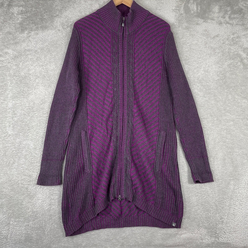 Eddie Bauer Cardigan Sweater Womens XL Purple Chevron Full Zip Longline Ribbed‎